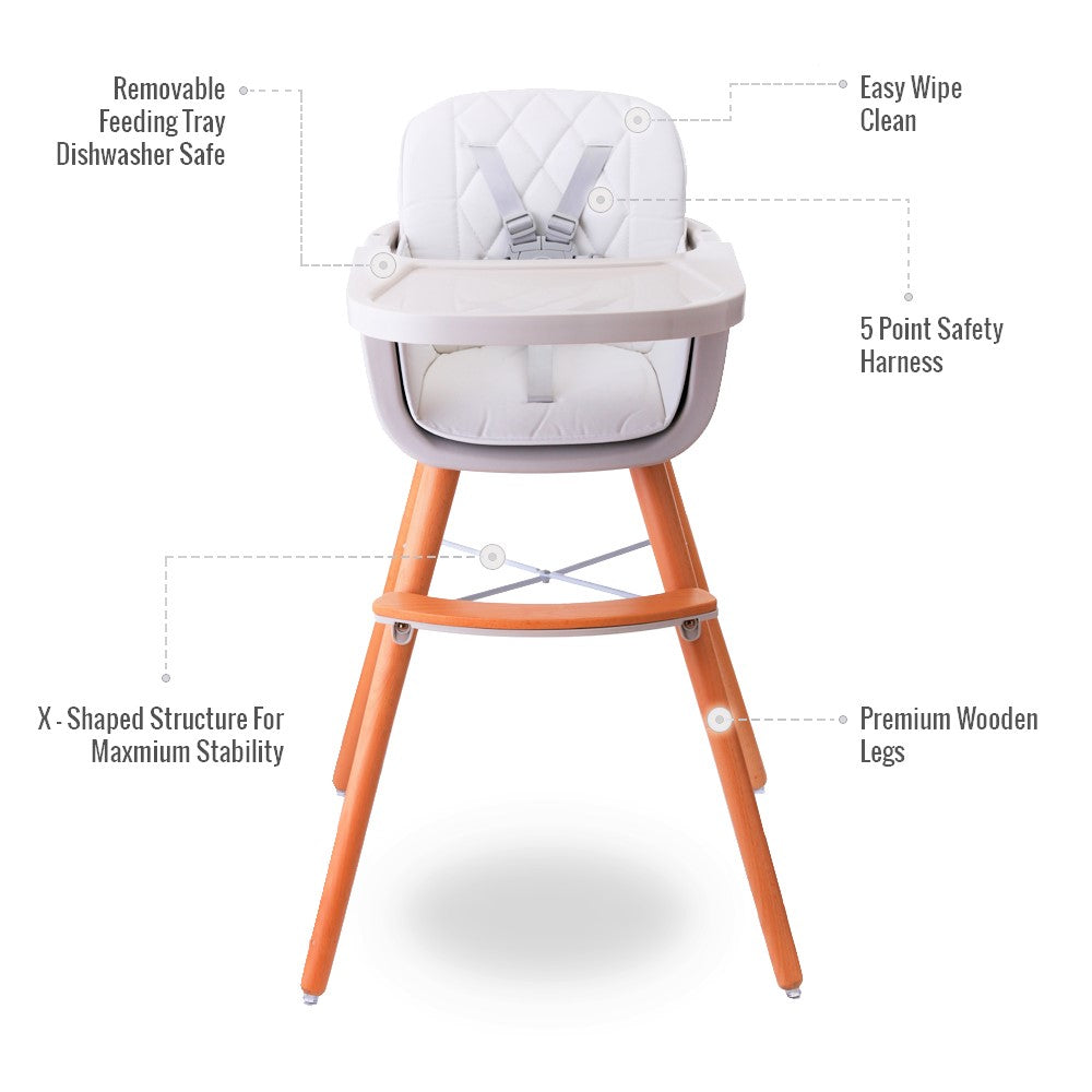 TEKNUM - Premium Dual Height Wooden High Chair - White