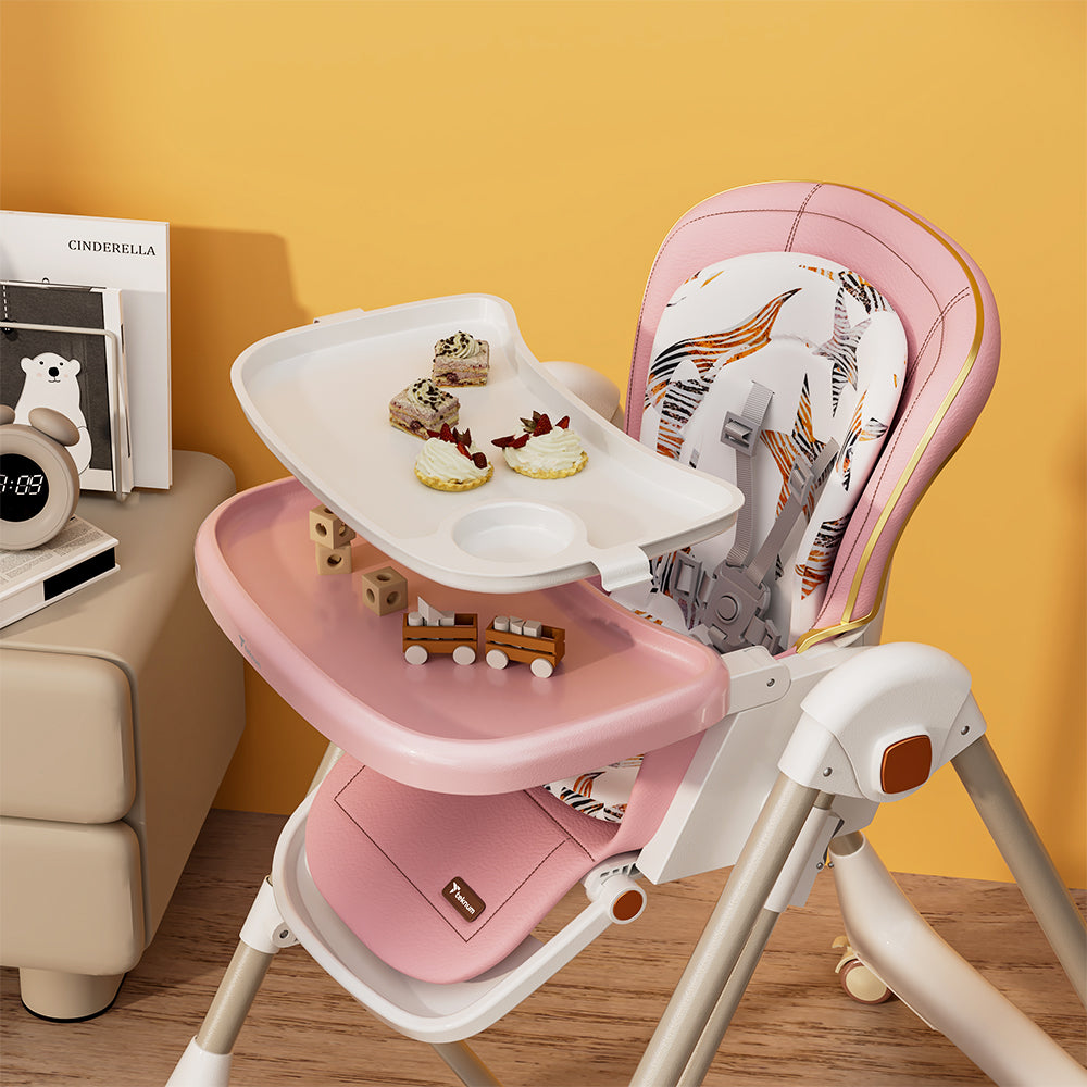 TEKNUM 5-IN-1 Swing with High Chair with Lockable wheels - Pink