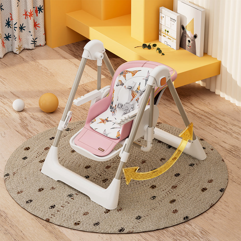 TEKNUM 5-IN-1 Swing with High Chair with Lockable wheels - Pink