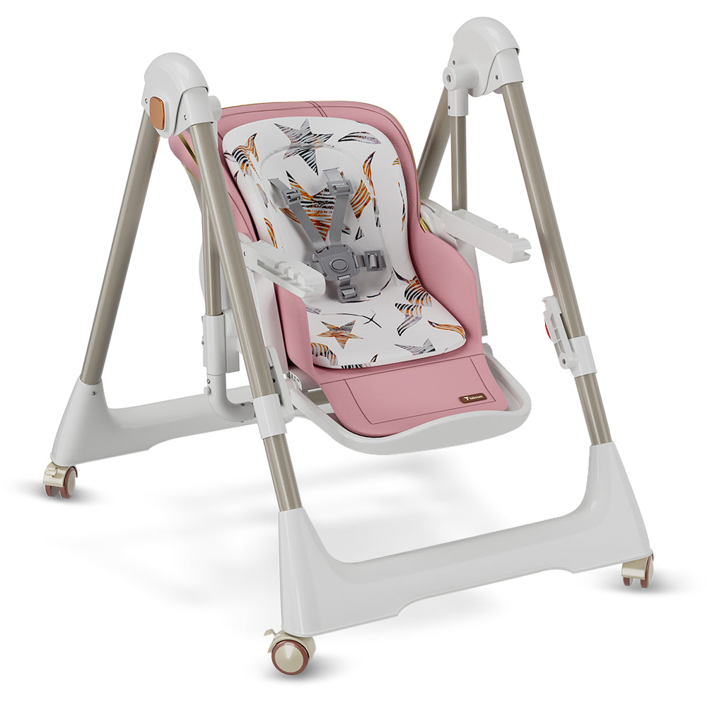 TEKNUM 5-IN-1 Swing with High Chair with Lockable wheels - Pink