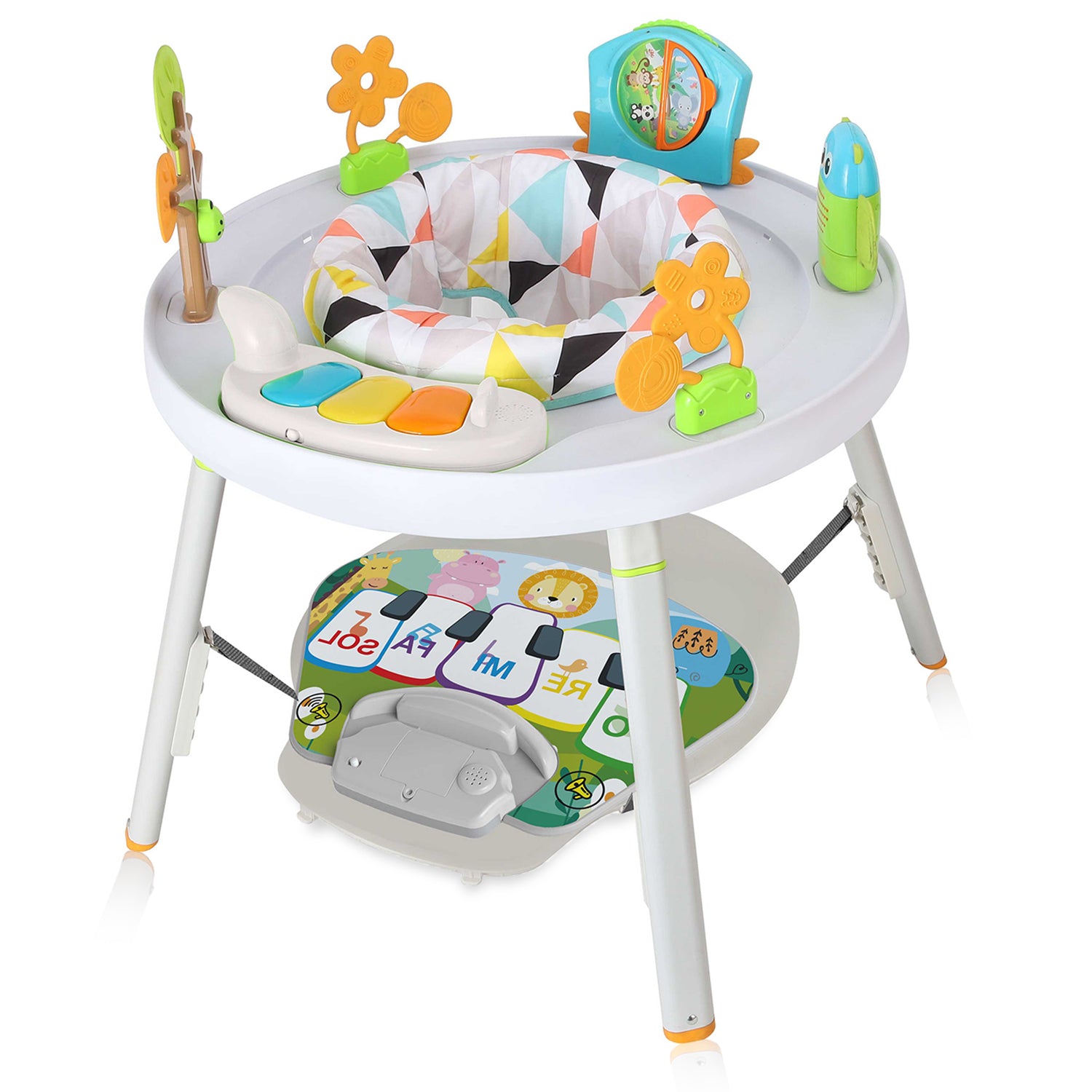 TEKNUM 4 - IN - 1 Activity Jumper/Feeding Chair/Drawing Table/Playing Station w/Musical Mat, Detachable Toys & Musical Piano - White