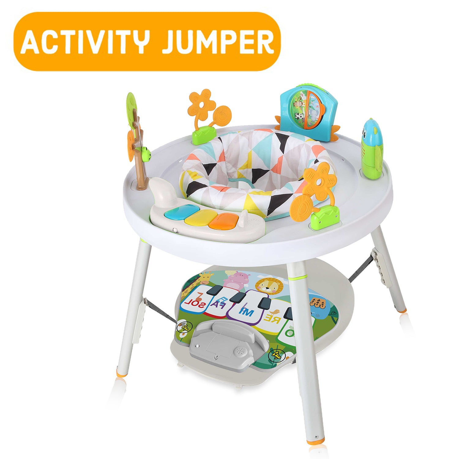 TEKNUM 4 - IN - 1 Activity Jumper/Feeding Chair/Drawing Table/Playing Station w/Musical Mat, Detachable Toys & Musical Piano - White