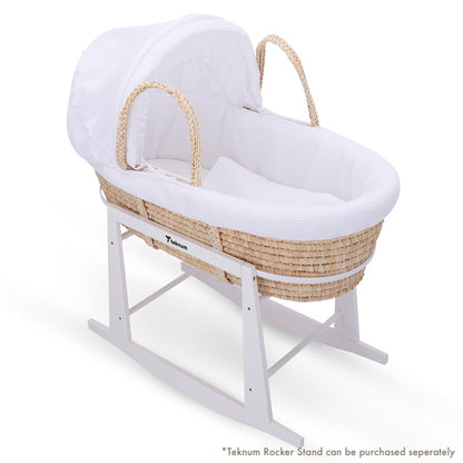 TEKNUM Moses Basket with Waffle Beddings and Mattress - Wooden Brown