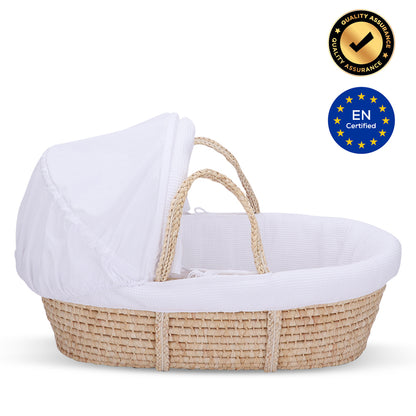 TEKNUM Moses Basket with Waffle Beddings and Mattress - Wooden Brown