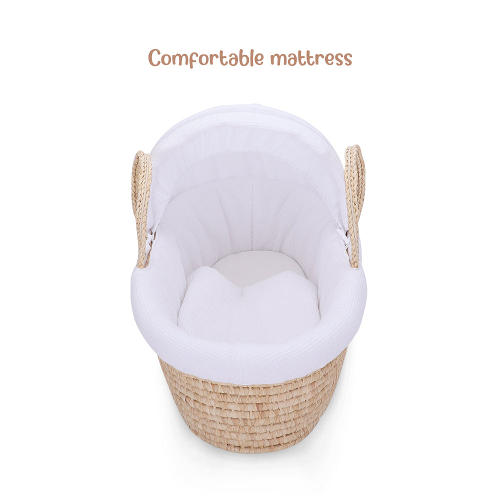 TEKNUM Moses Basket with Waffle Beddings and Mattress - Wooden Brown