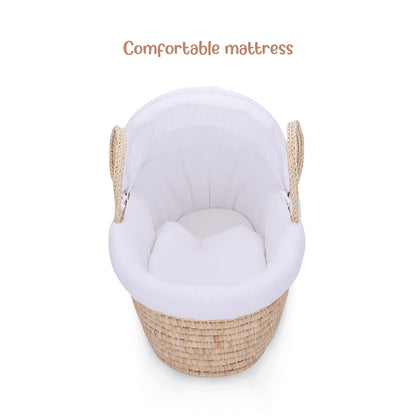 TEKNUM Moses Basket with Waffle Beddings and Mattress - Wooden Brown