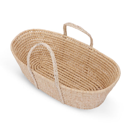 TEKNUM Moses Basket with Waffle Beddings and Mattress - Wooden Brown