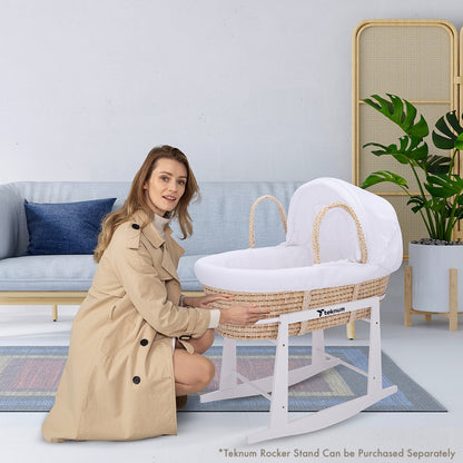 TEKNUM Moses Basket with Waffle Beddings and Mattress - Wooden Brown