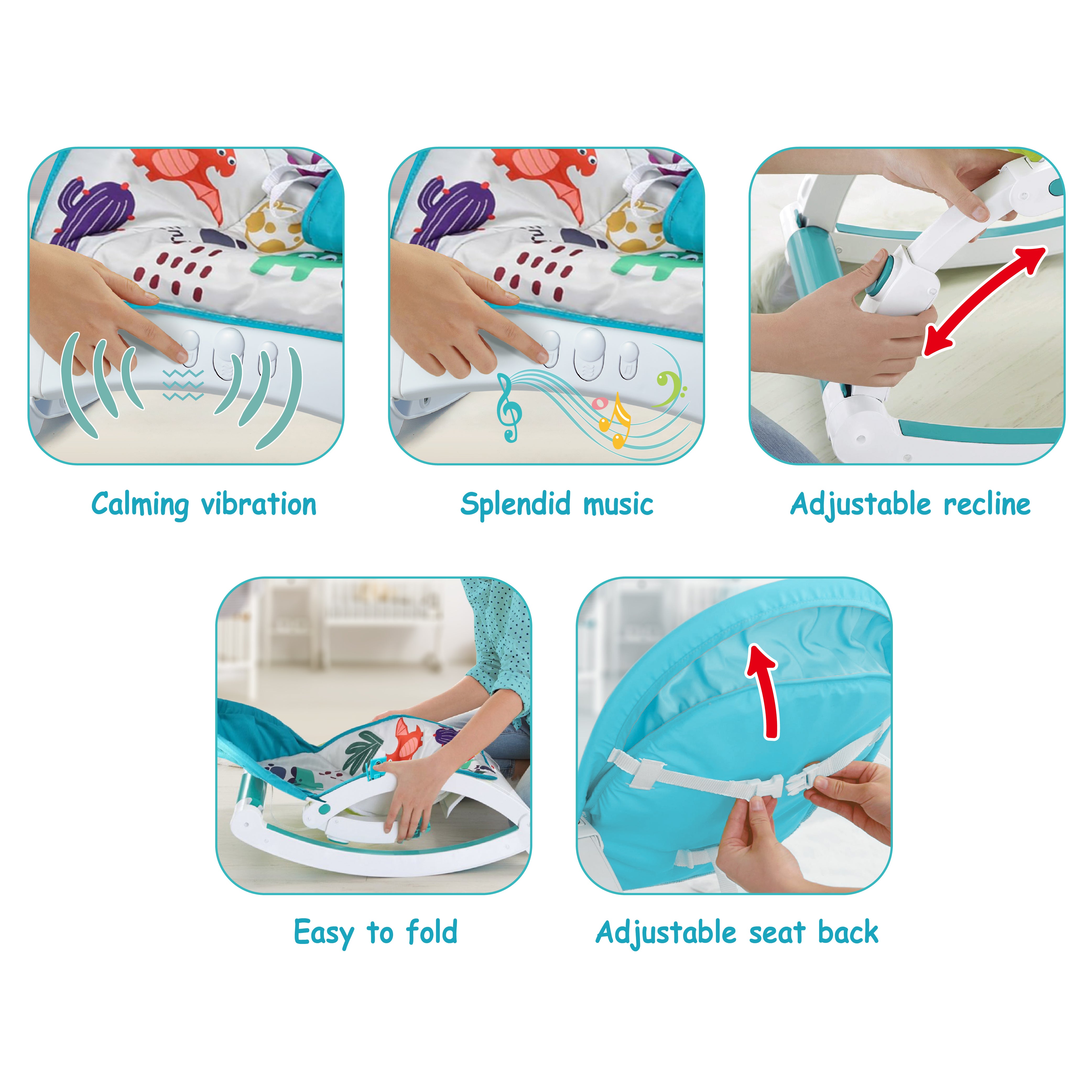 TEKNUM Multifunctional Rocker/Feeding Chair/Baby Seat/Recliner - Dinosaur Blue