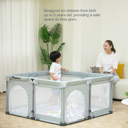 حظيرة لعب تكنوم وان - قابلة للطي لمدة دقيقة - قابلة للفتح، متوسطة الحجم 120 × 120 سم مع مرتبة وكرات - رمادي