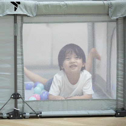 حظيرة لعب تكنوم وان - قابلة للطي لمدة دقيقة - قابلة للفتح، متوسطة الحجم 120 × 120 سم مع مرتبة وكرات - رمادي