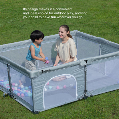 حظيرة لعب تكنوم وان - قابلة للطي لمدة دقيقة - قابلة للفتح، متوسطة الحجم 120 × 120 سم مع مرتبة وكرات - رمادي