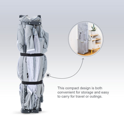 حظيرة لعب تكنوم وان - مينيت فولد - قابلة للطي، كبيرة 150 × 180 سم مع مرتبة وكرات - رمادي