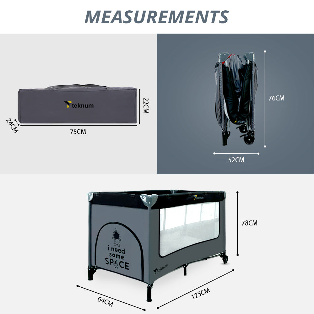 TEKNUM Astronaut Playard and Cot Grey