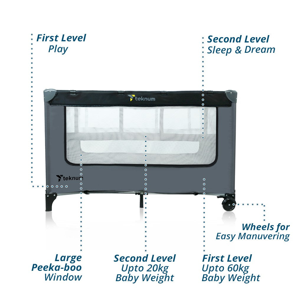 TEKNUM Astronaut Playard and Cot Grey