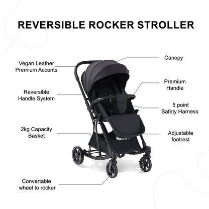 Teknum 2-in-1 Glide Reversible Rocker Baby Stroller – One-Hand Fold Travel Stroller, Black