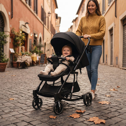 Teknum 2-in-1 Glide Reversible Rocker Baby Stroller – One-Hand Fold Travel Stroller, Black