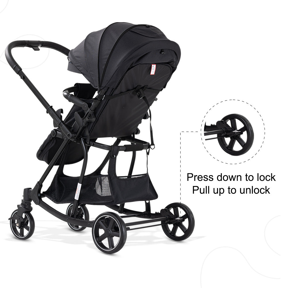 Teknum 2-in-1 Glide Reversible Rocker Baby Stroller – One-Hand Fold Travel Stroller, Black