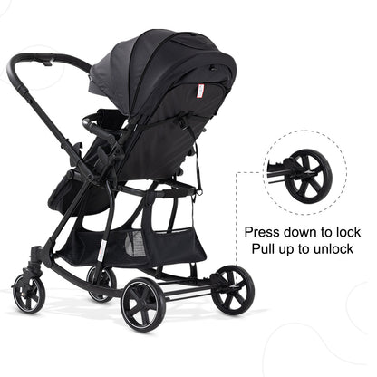 Teknum 2-in-1 Glide Reversible Rocker Baby Stroller – One-Hand Fold Travel Stroller, Black