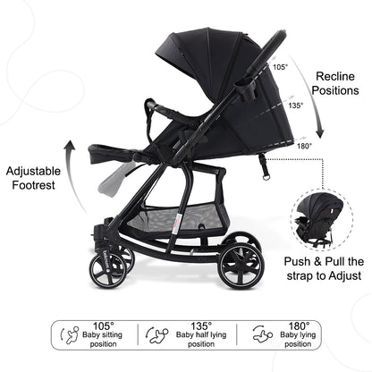 Teknum 2-in-1 Glide Reversible Rocker Baby Stroller – One-Hand Fold Travel Stroller, Black