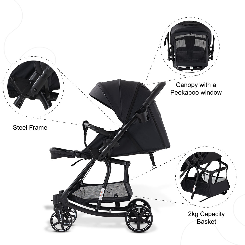 Teknum 2-in-1 Glide Reversible Rocker Baby Stroller – One-Hand Fold Travel Stroller, Black
