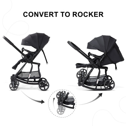 Teknum 2-in-1 Glide Reversible Rocker Baby Stroller – One-Hand Fold Travel Stroller, Black