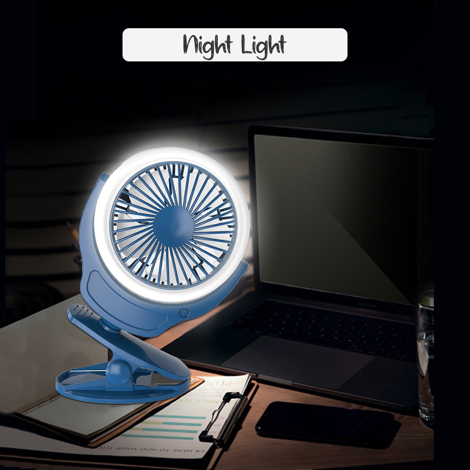 TEKNUM 2 - IN - 1 Stroller USB Charging Fan with Light - Blue