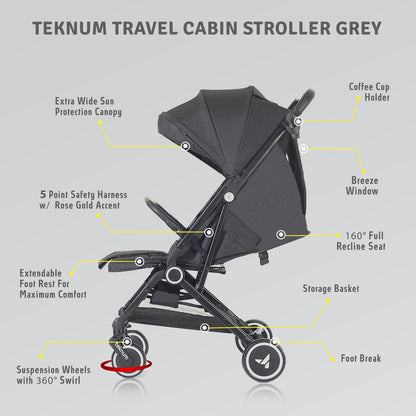 TEKNUM Travel Cabin Stroller with Coffee Cup Holder - Black