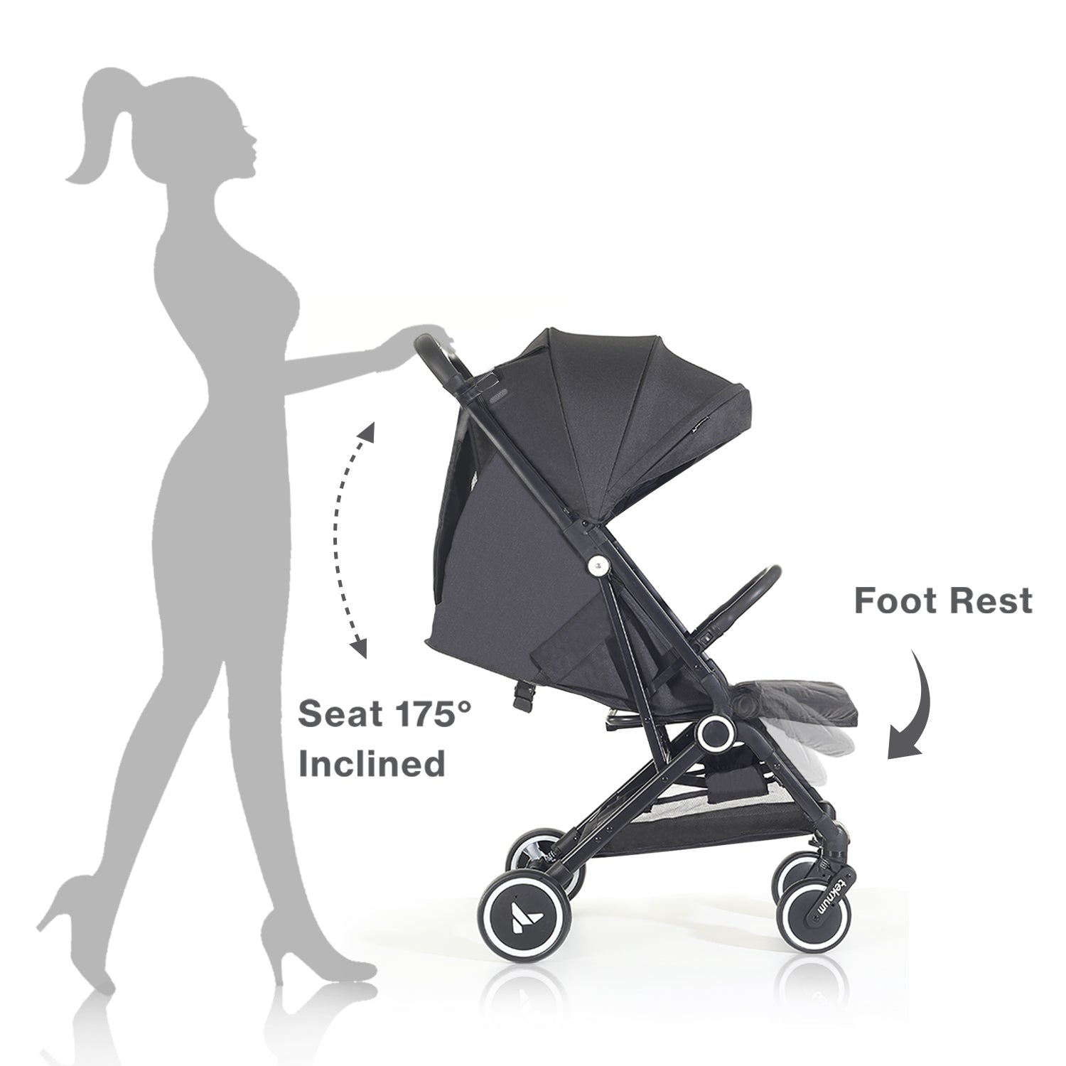 TEKNUM Travel Cabin Stroller with Coffee Cup Holder - Black