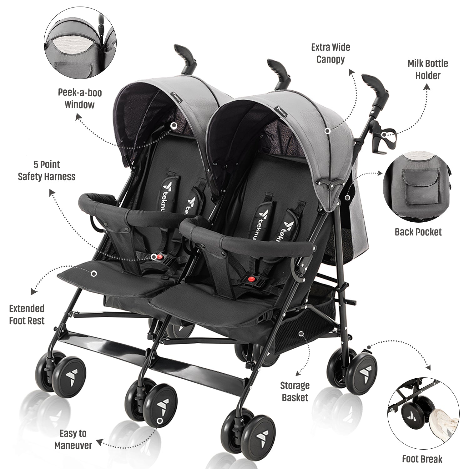 TEKNUM Twin Stroller Fellow - Grey