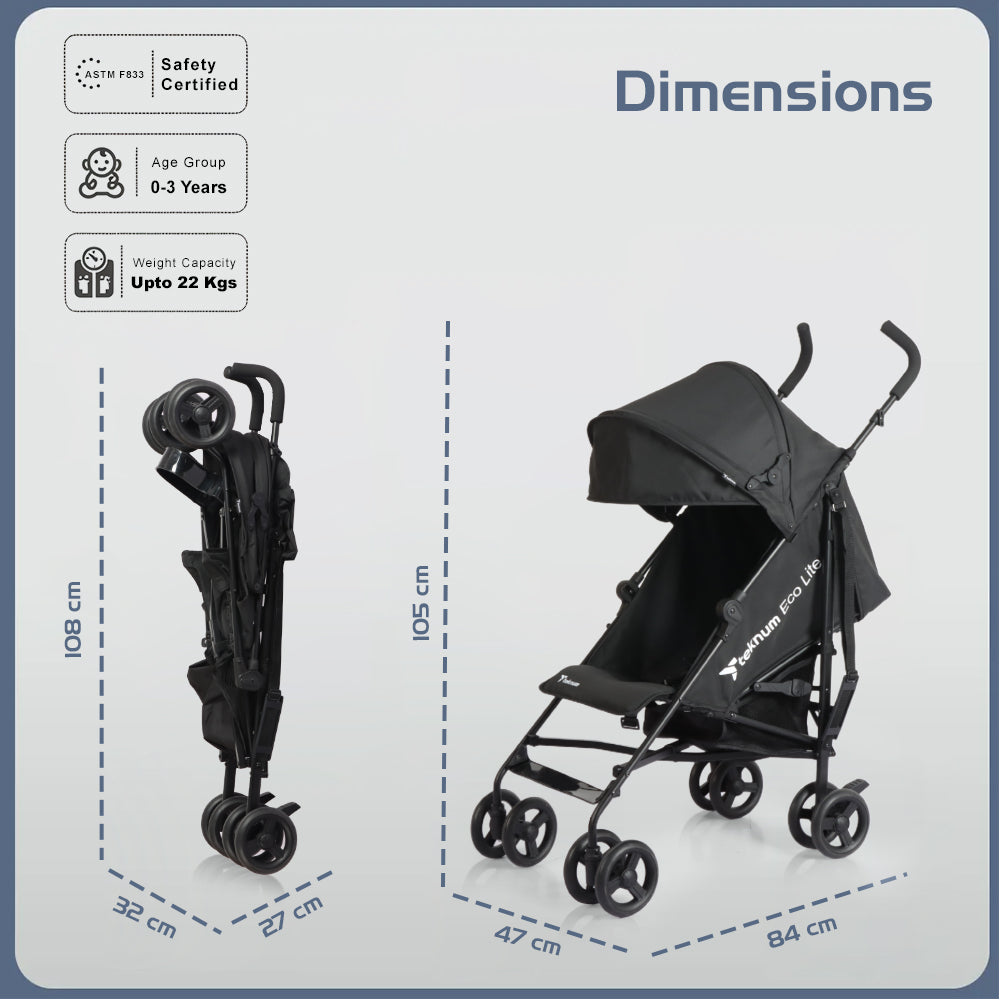 عربة أطفال TEKNUM Eco Lite 2 مع حامل أكواب - أسود