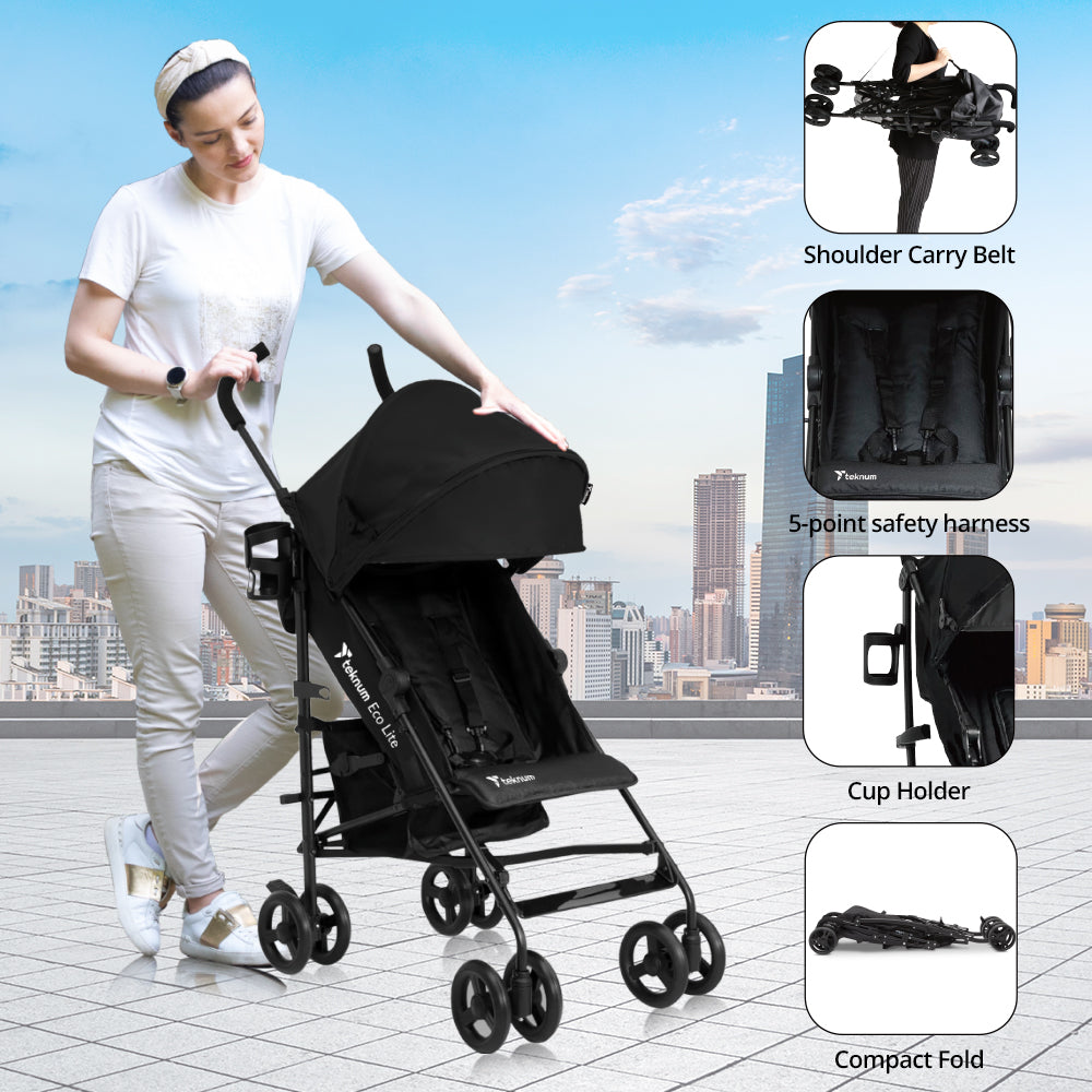 عربة أطفال TEKNUM Eco Lite 2 مع حامل أكواب - أسود