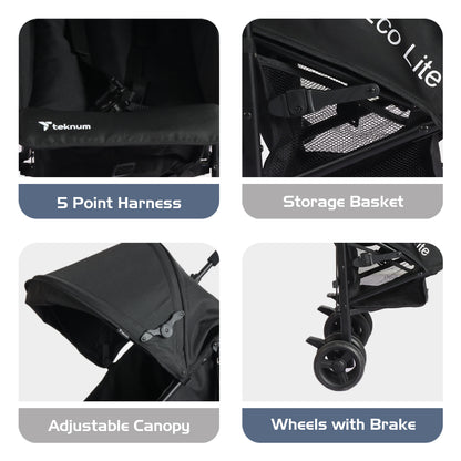 عربة أطفال TEKNUM Eco Lite 2 مع حامل أكواب - أسود