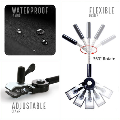 مظلة عربة أطفال يونيفرسال من تكنوم مع مشبك تثبيت، قابلة للدوران 360 درجة - أسود