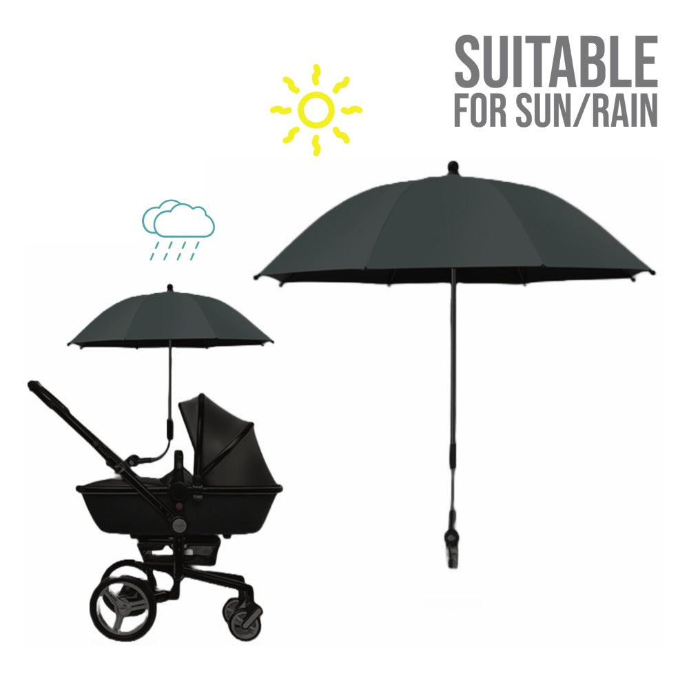 TEKNUM Universal Stroller Umbrella with Holder Clip Clamp, 360 Degree Rotatable - Black