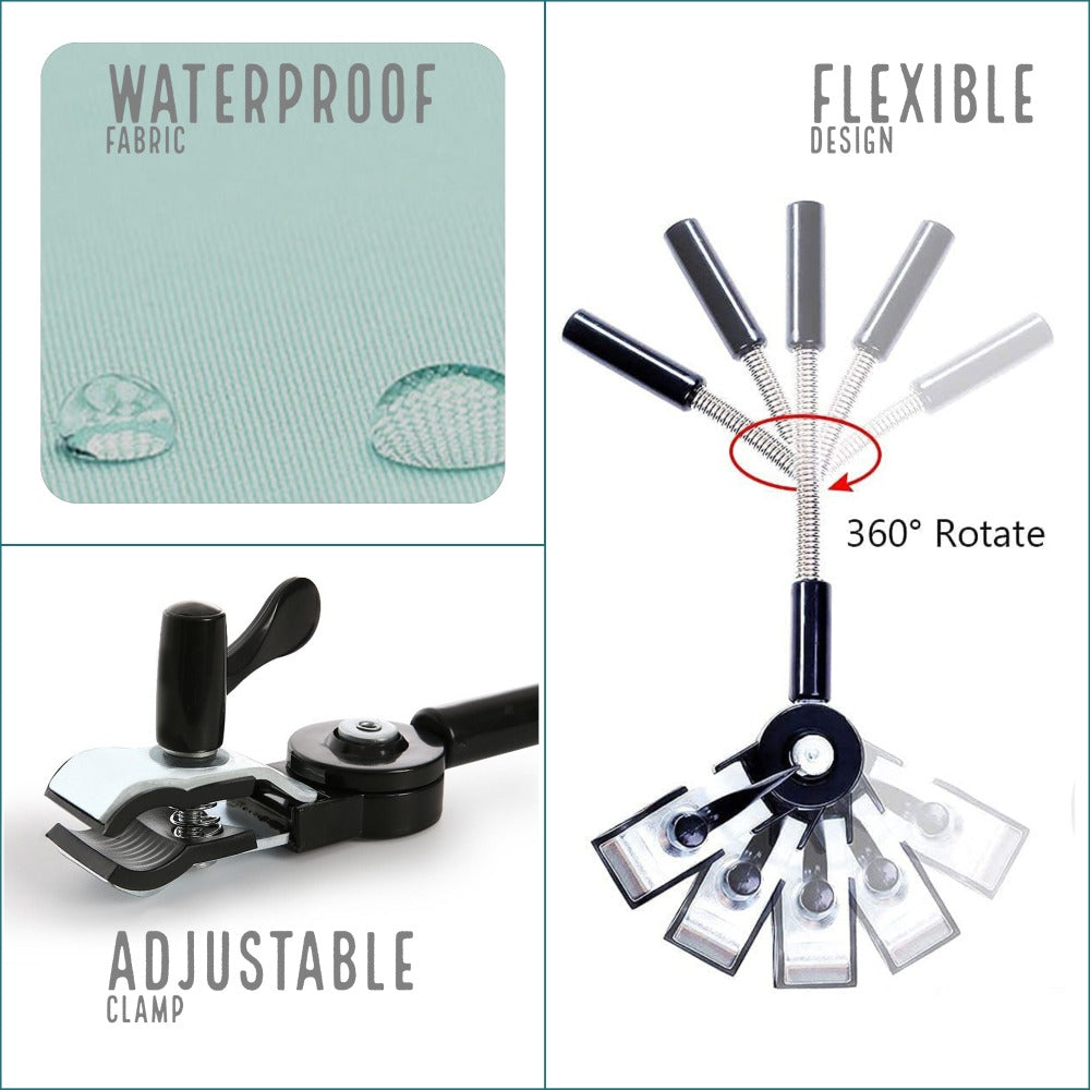 TEKNUM Universal Stroller Umbrella with Holder Clip Clamp, 360 Degree Rotatable - Green