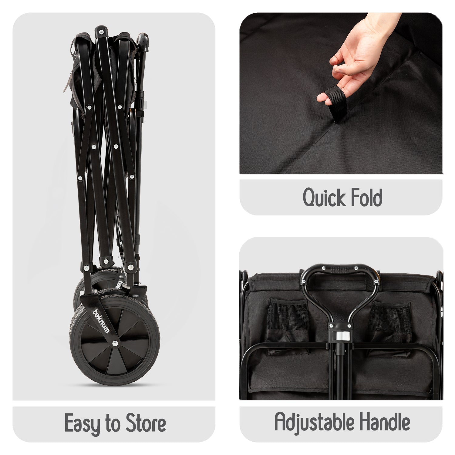 TEKNUM Folding Wagon Cart w/Canopy - Black