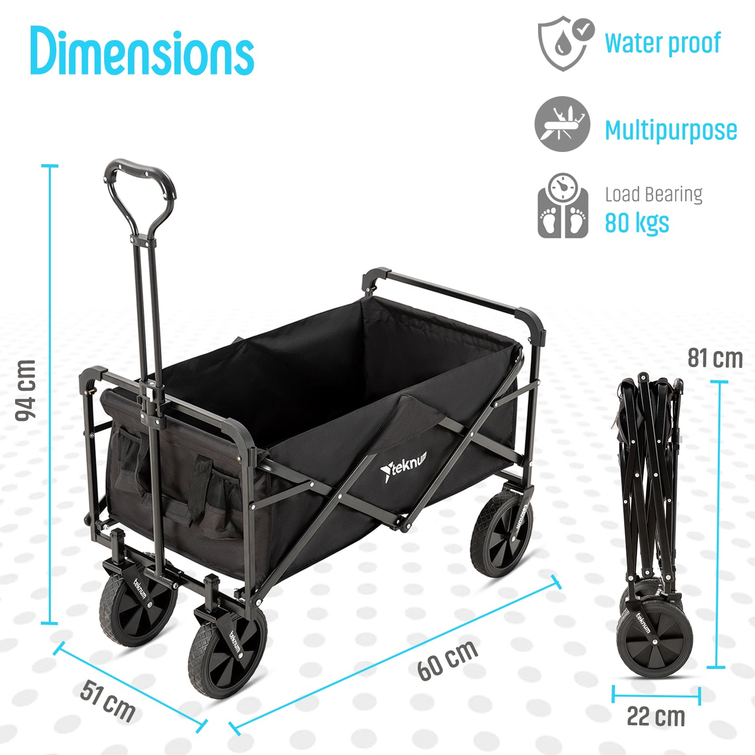TEKNUM Folding Wagon Cart w/Canopy - Black