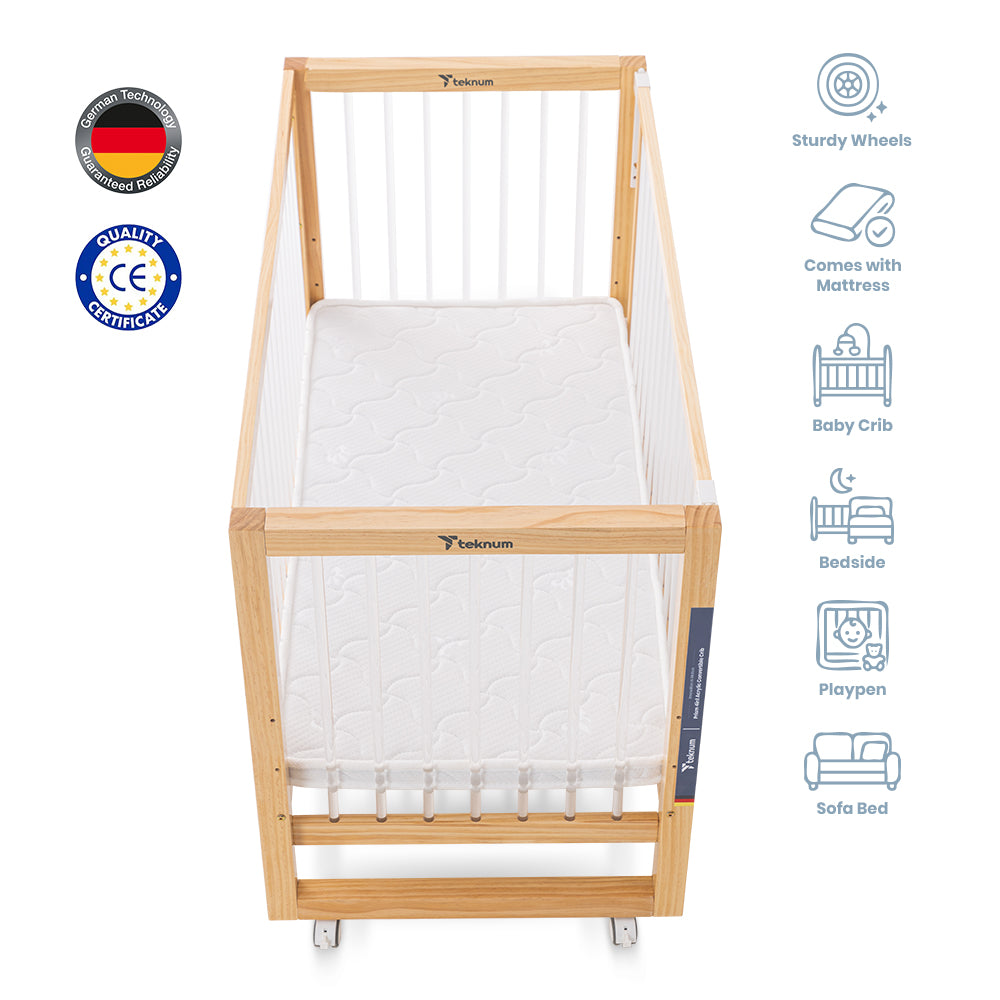TEKNUM Prism 4in1 Acrylic Convertible Crib w/ mattress - Natural Brown