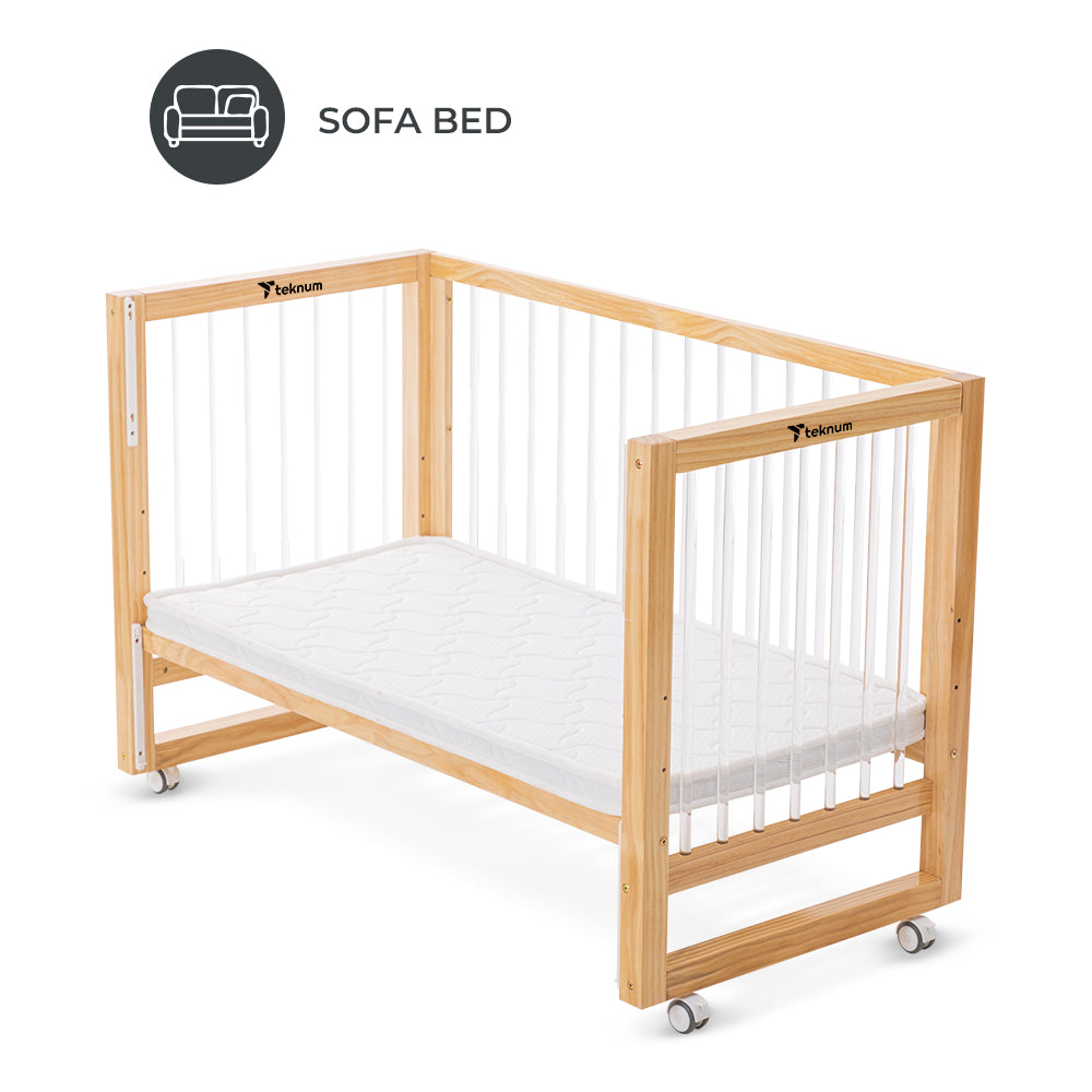 TEKNUM Prism 4in1 Acrylic Convertible Crib w/ mattress - Natural Brown