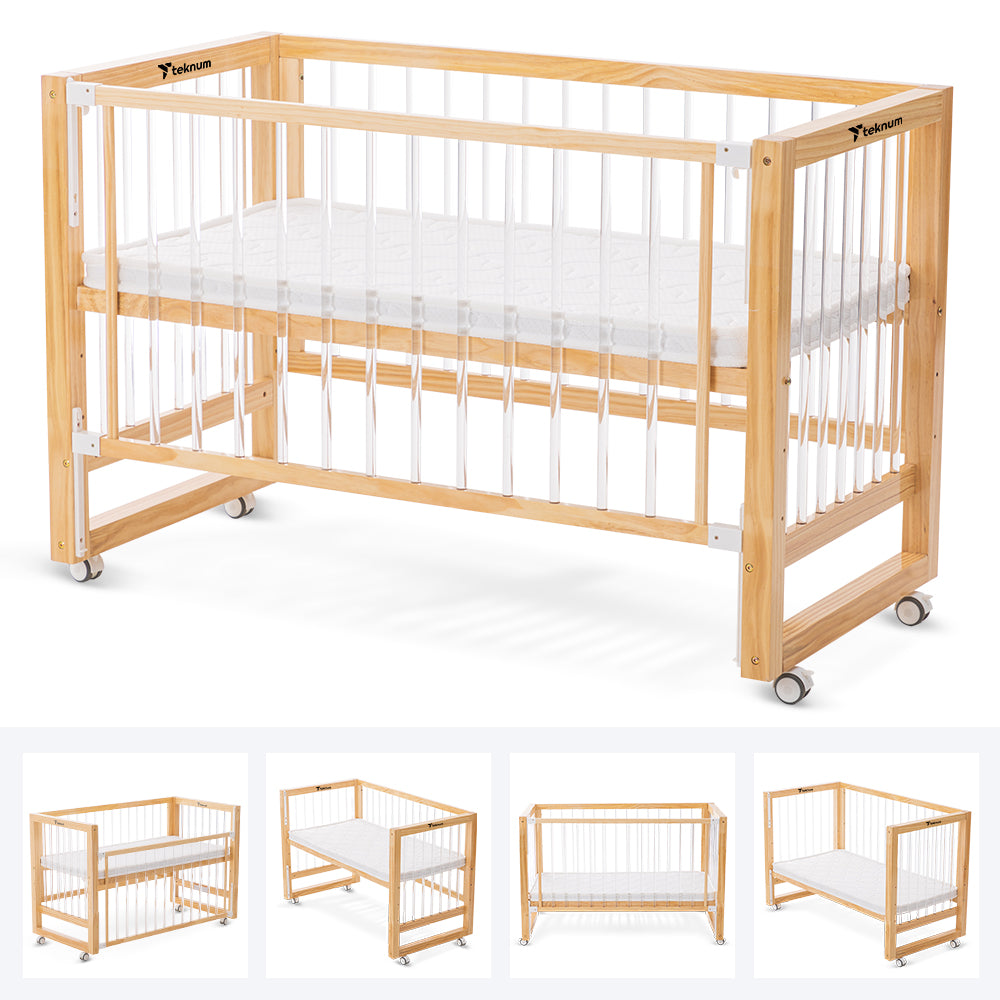 TEKNUM Prism 4in1 Acrylic Convertible Crib w/ mattress - Natural Brown