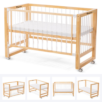 TEKNUM Prism 4in1 Acrylic Convertible Crib w/ mattress - Natural Brown