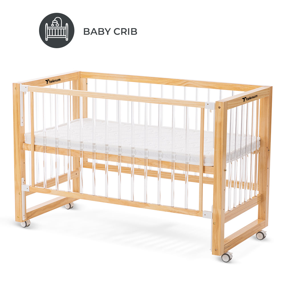 TEKNUM Prism 4in1 Acrylic Convertible Crib w/ mattress - Natural Brown