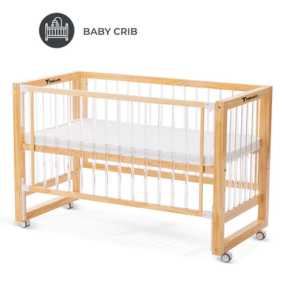 TEKNUM Prism 4in1 Acrylic Convertible Crib w/ mattress - Natural Brown