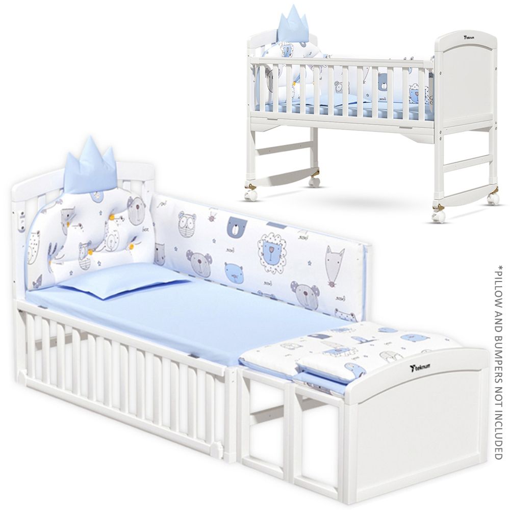 TEKNUM - 7 - in - 1 Convertible Kids Bed & Bedside Crib w/Mattress, Mosquito net & Detachable Wheels(0 - 12yrs) - White