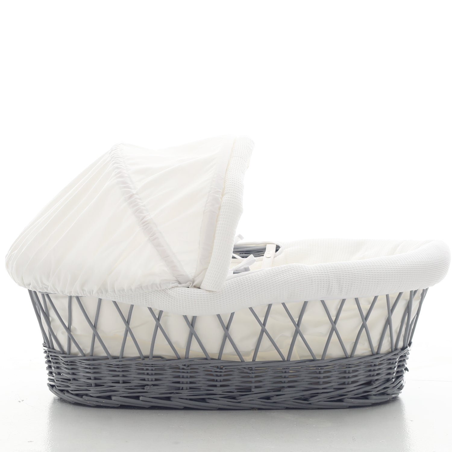 TEKNUM Infant Wicker Moses Basket with White Waffle Beddings - Wooden Grey