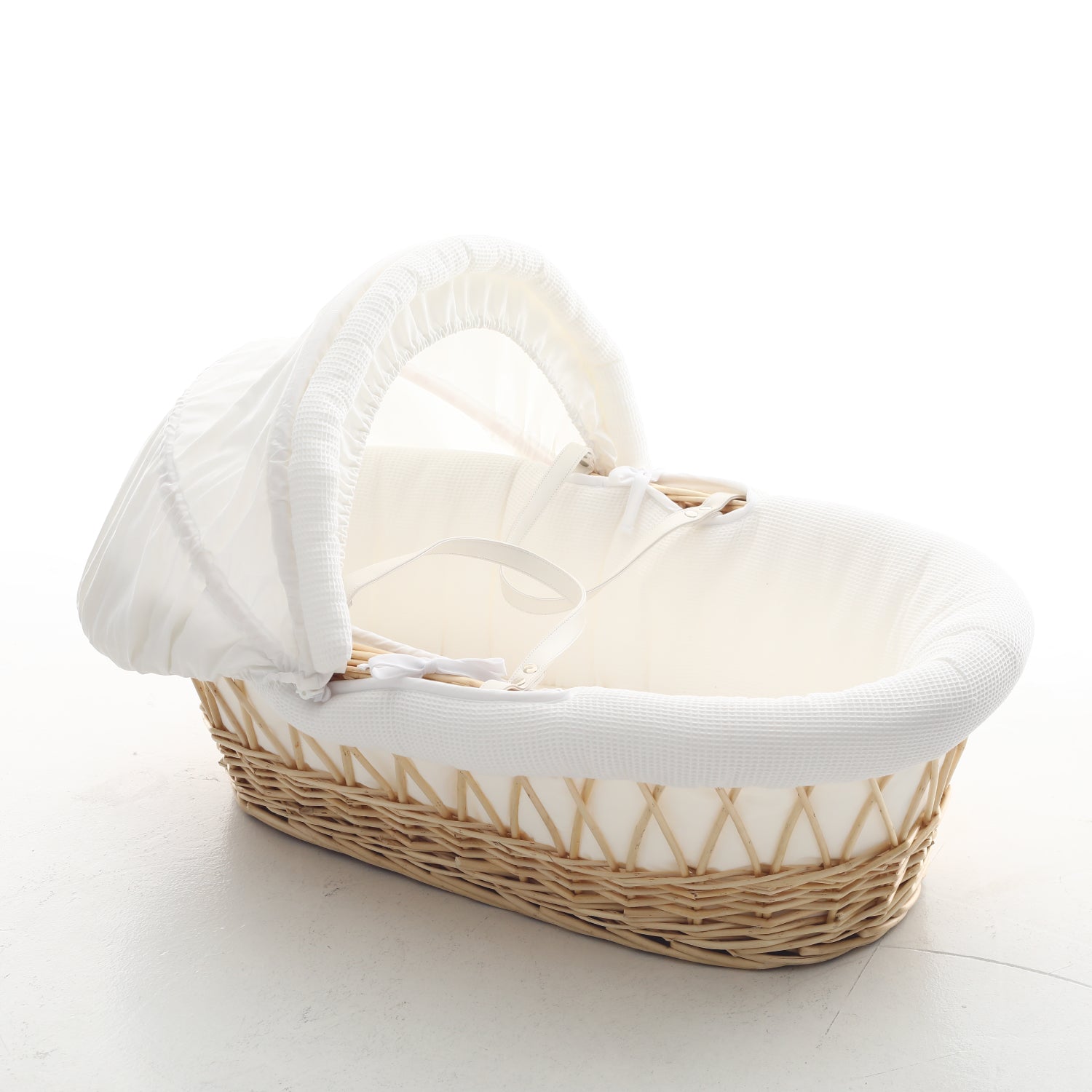 TEKNUM Infant Wicker Moses Basket with White Waffle Beddings - Wooden Brown