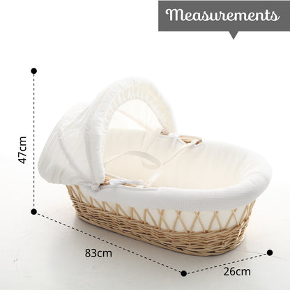 TEKNUM Infant Wicker Moses Basket with White Waffle Beddings - Wooden Brown
