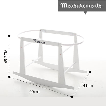 TEKNUM Infant Wicker Moses Basket with White Waffle Beddings & White Rocker Stand - Wooden Grey