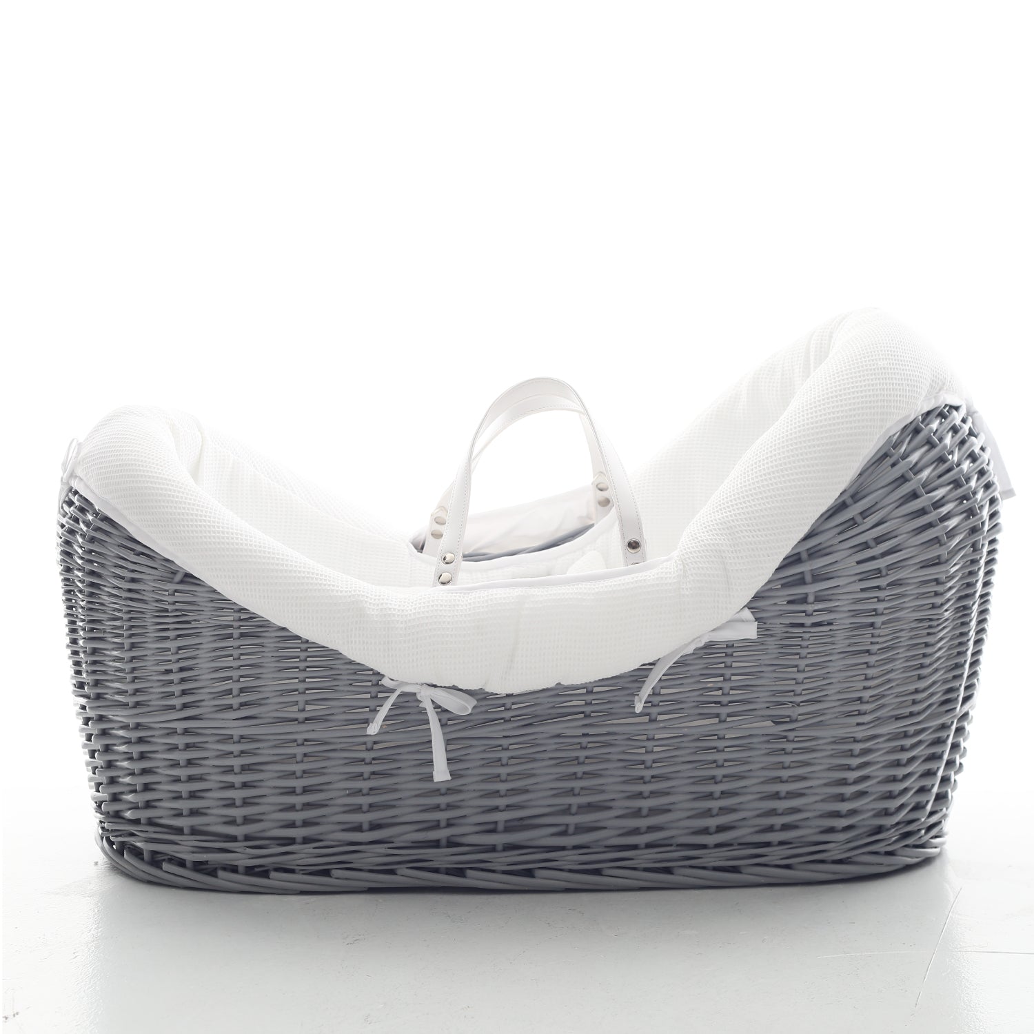TEKNUM Infant Wicker Pod Moses Basket with White Waffle Beddings - Wooden Grey